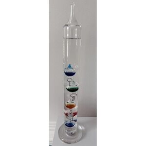 Vintage Glass Tabletop GALILEO Bubble Thermometer Brass Tags 68-80 Deg 11-3/8 in